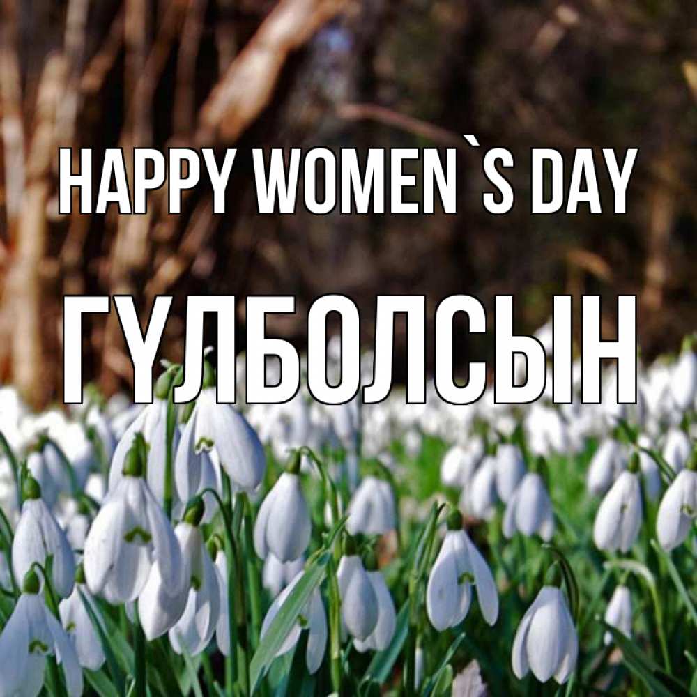 Greetings card с именем, ГҮЛБОЛСЫН happy women`s day с подснежниками 1 Greetings with text for free download 